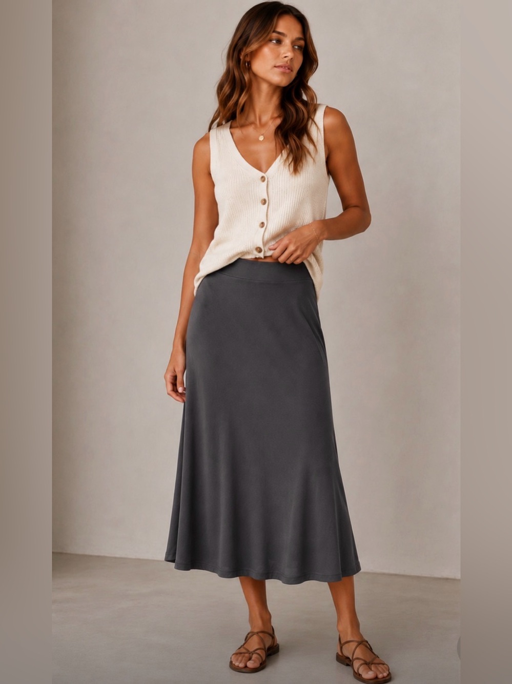 Women's classic A-Line Midi Skirt in charcoal gray